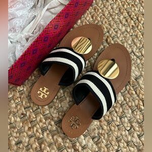 Tory Burch Black Stripe Sandals